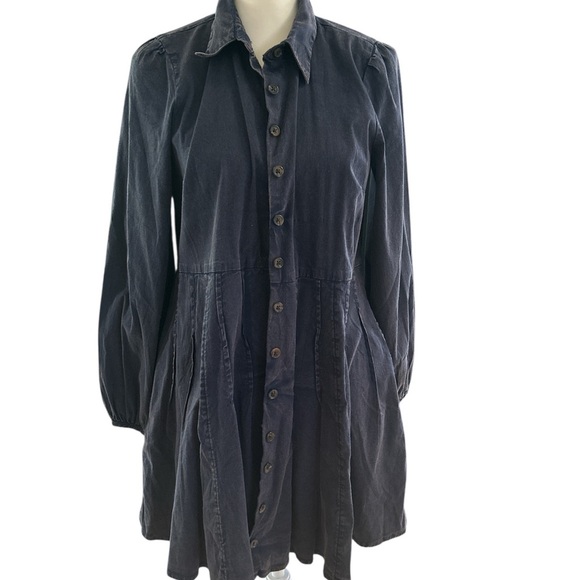 Free People Navy Blue Button up Peplum Shirt or Jacket Size Medium - Picture 1 of 8